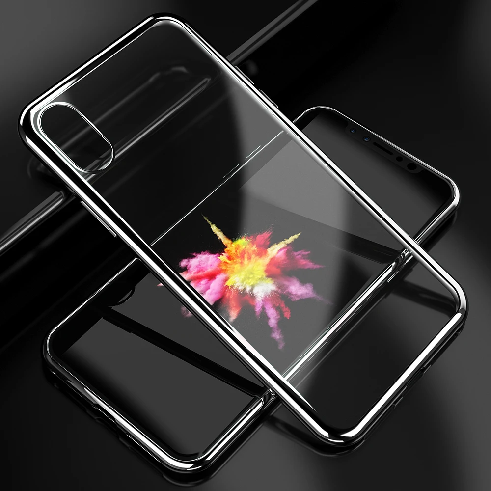 Прозрачный чехол для iPhone X 8 7 серебряных край мягкий силиконовый ТПУ задняя