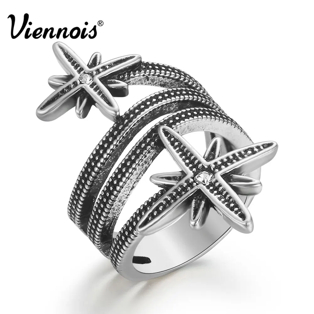 Viennois Даблстар широкий Кольца для Для женщин со стразами Винтаж серебро Цвет