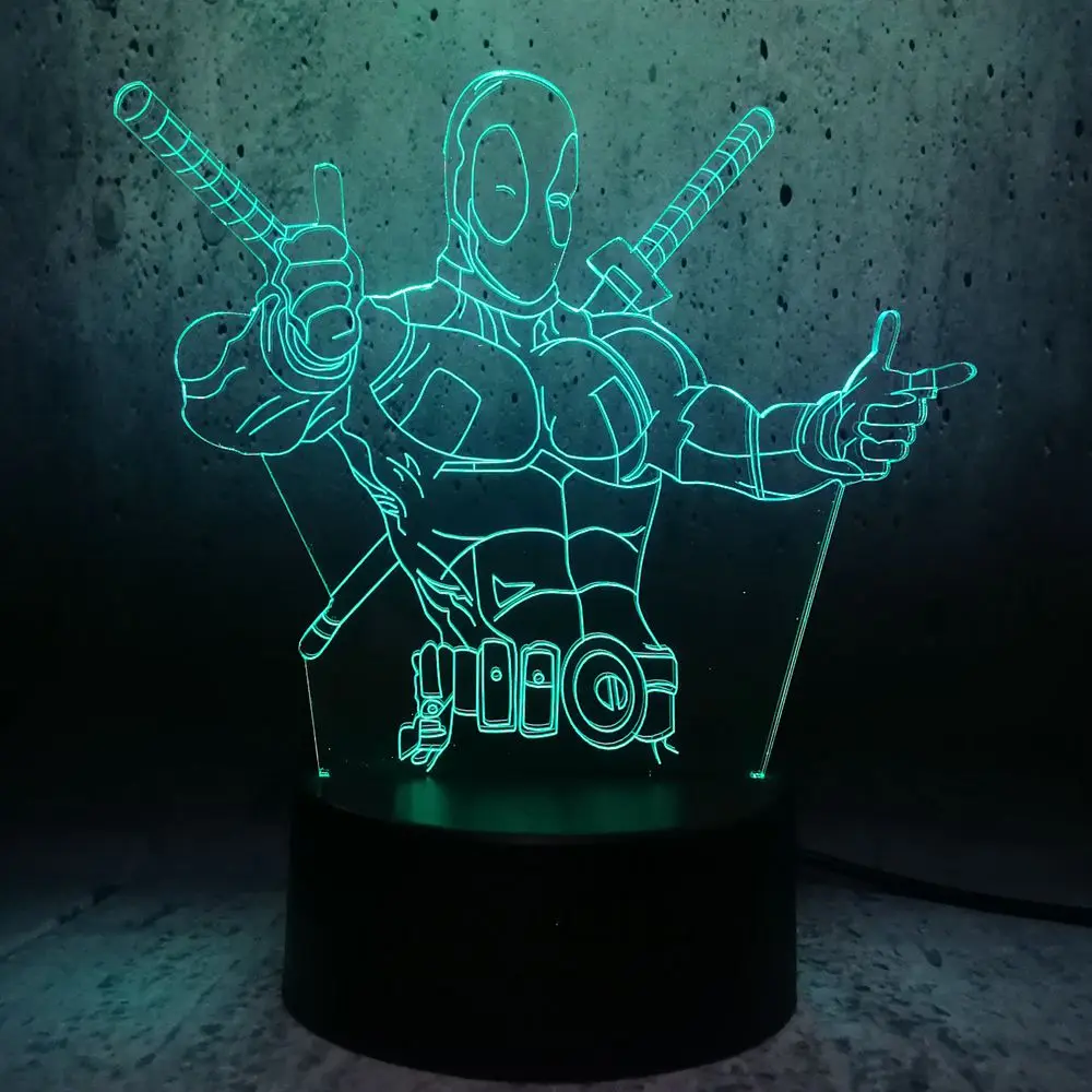 Новинка мультяшный Дэдпул 3D LED иллюзия настроение ночник светильник декор для