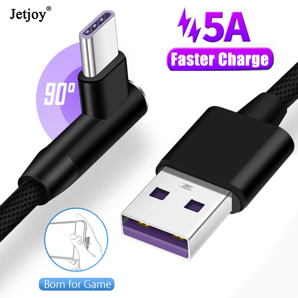 1 м 5A 90 градусов l-образный кабель для быстрой зарядки usb type C для huawei P20 samsung Xiaomi кабель для синхронизации нейлоновый шнур для игр прочный