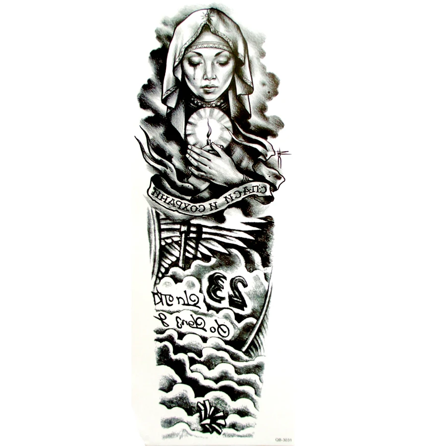 Фото Молитва леди полная рука водостойкие временные татуировки наклейки плач молитва