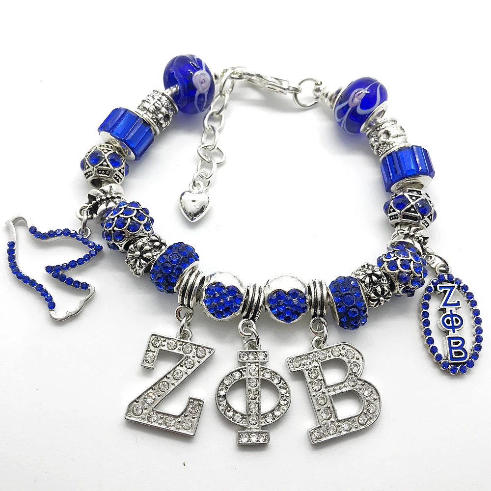 Горячая греческое общество букв ZETA PHI BETA sorority ювелирные изделия браслет ZPB с синим