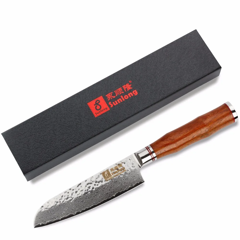 Sunlong Santoku 5 дюймов шеф повара ножи японский VG10 кованые Дамаск натуральный
