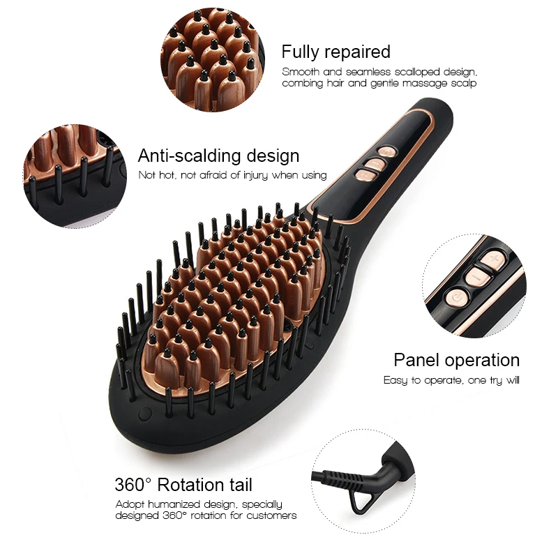 CSW Hair Sraightener Brush Comb Ionic Steam Curling Iron Straightening Brushing Perm Styler LED Display EU US |