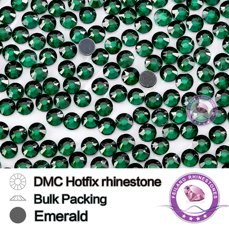 

Emerald DMC Hot Fix Rhinestone SS6 SS10 SS16 SS20 SS30 Bulking Packing Strass For Garments Bags And Shoes Sewing