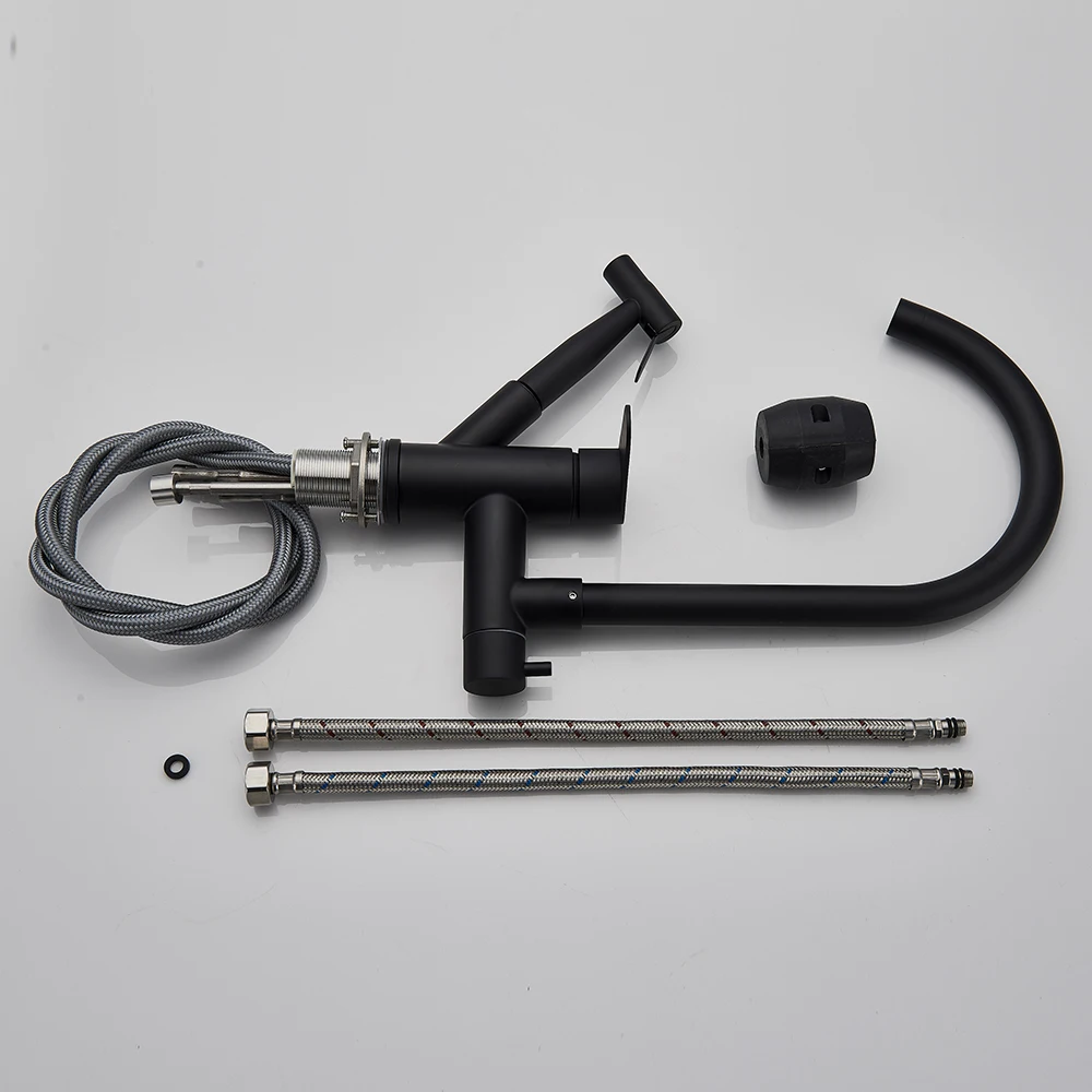 Черный кухонный смеситель для раковины Uythner вращающийся вытяжной горячей и