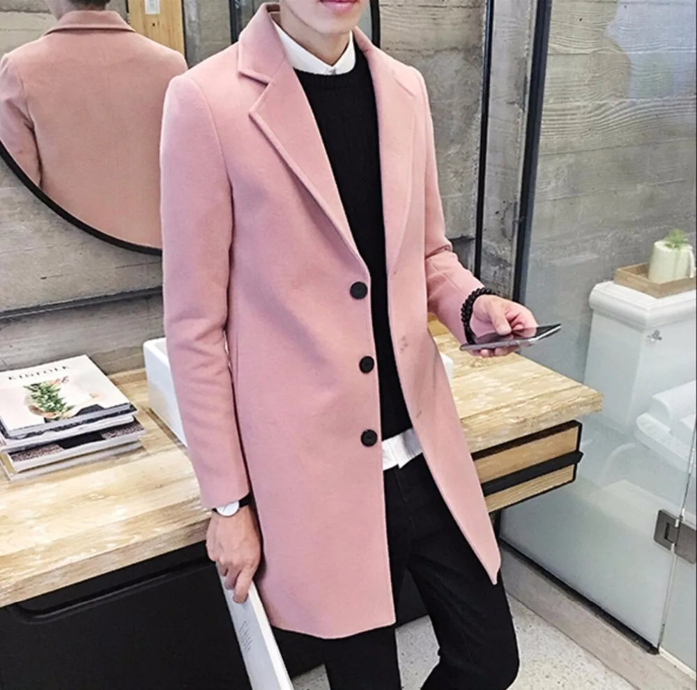 Мужское длинное шерстяное пальто облегающее черное винтажное цвета хаки зеленое