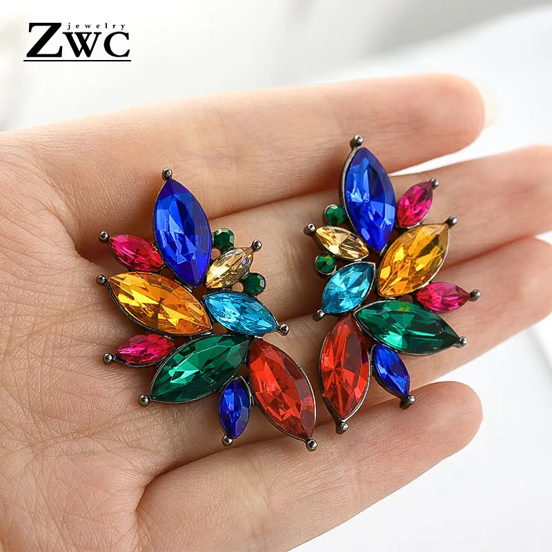 ZWC, Модные Винтажные корейские Разноцветные серьги-капли с цирконием для женщин и девушек, вечерние серьги со стразами бижутерия