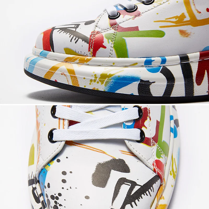 Delivr Casual Mens Shoes Genuine Leather Sneakers 2019 Graffiti Painted Outdoor Low Top Designer Men Luxury Brand | Обувь