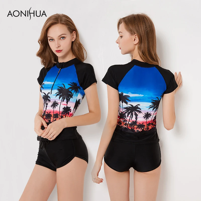 Новый женский купальник AONIHUA костюм для серфинга с коротким рукавом купальный