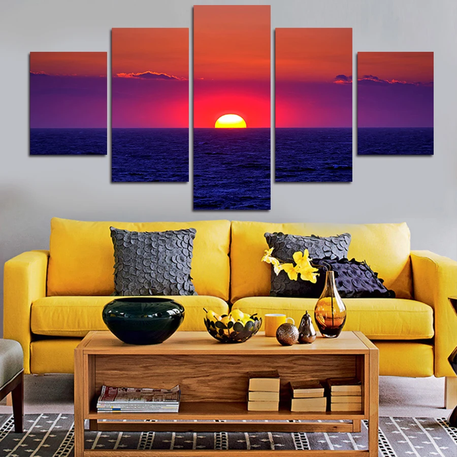 5 панелей уровень моря пейзаж картины картина для гостиной Decoracion холст печать