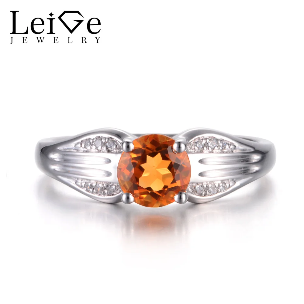 

Leige Jewelry Natural Yellow Citrine Ring Cocktail Rings Round Cut Gemstone Real 925 Sterling Silver Fine Jewelry Romantic Gifts