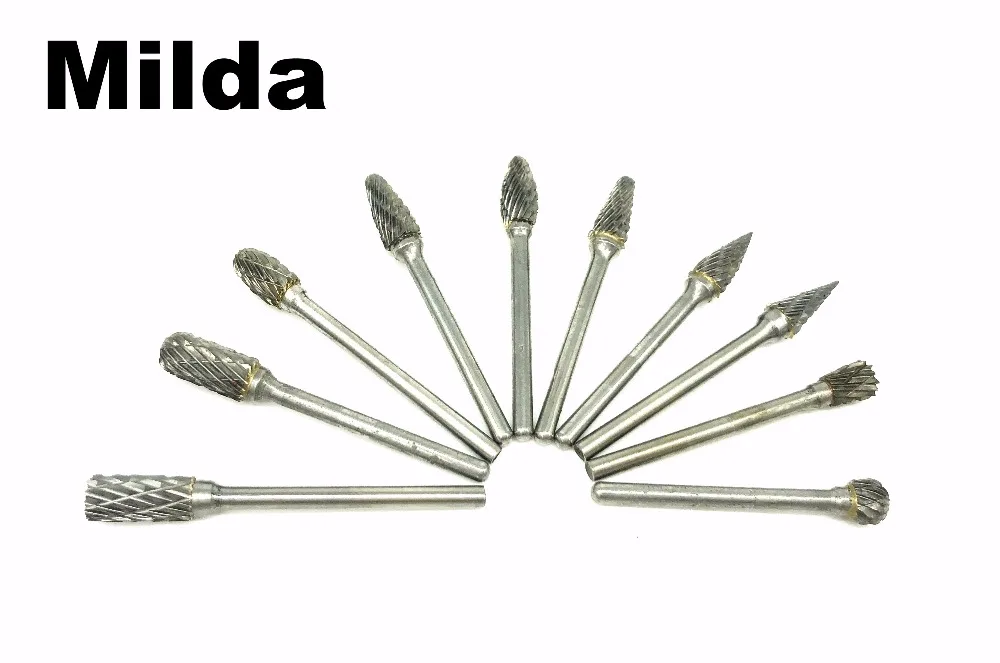 

Milda 10pcs tungsten carbide burs sets dremel drill grinding burrs tungsten sharpening drill bits rotary mini drill accessories