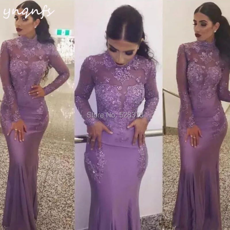 Сексуальное платье русалки с высоким воротом и длинным рукавом Vestido официальное