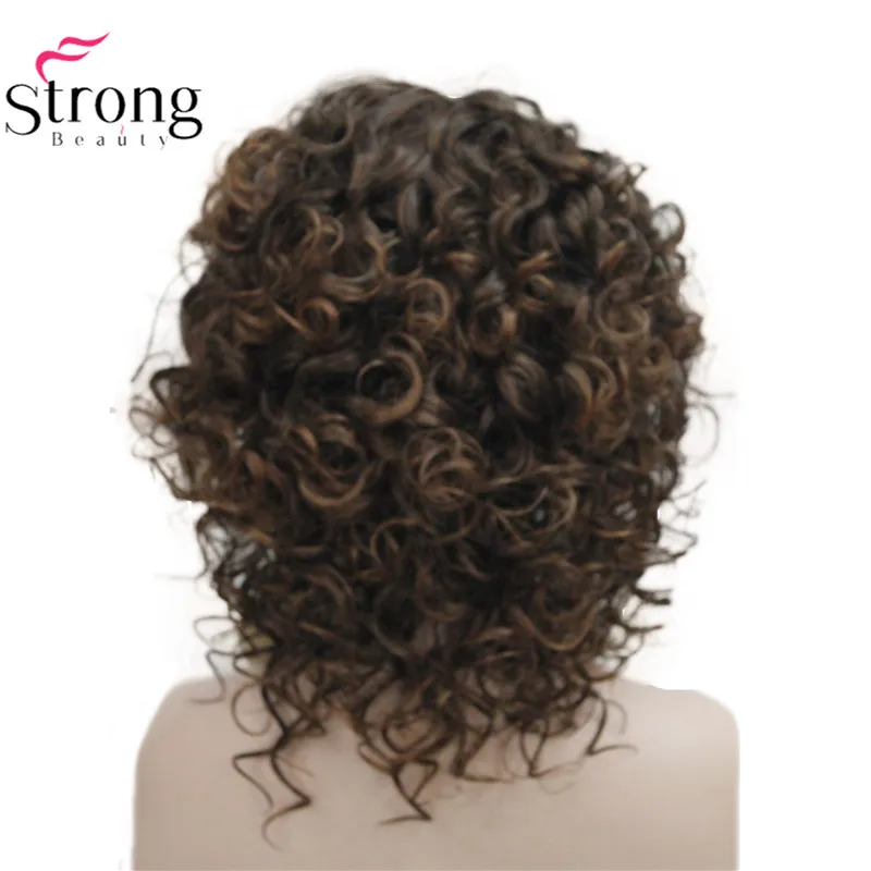 4T30 Brown StrongBeauty короткий толстый темно-коричневый с выделениями супер кудрявый слоистый полный синтетический парик для женщин - Цвет: 4T30 Brown