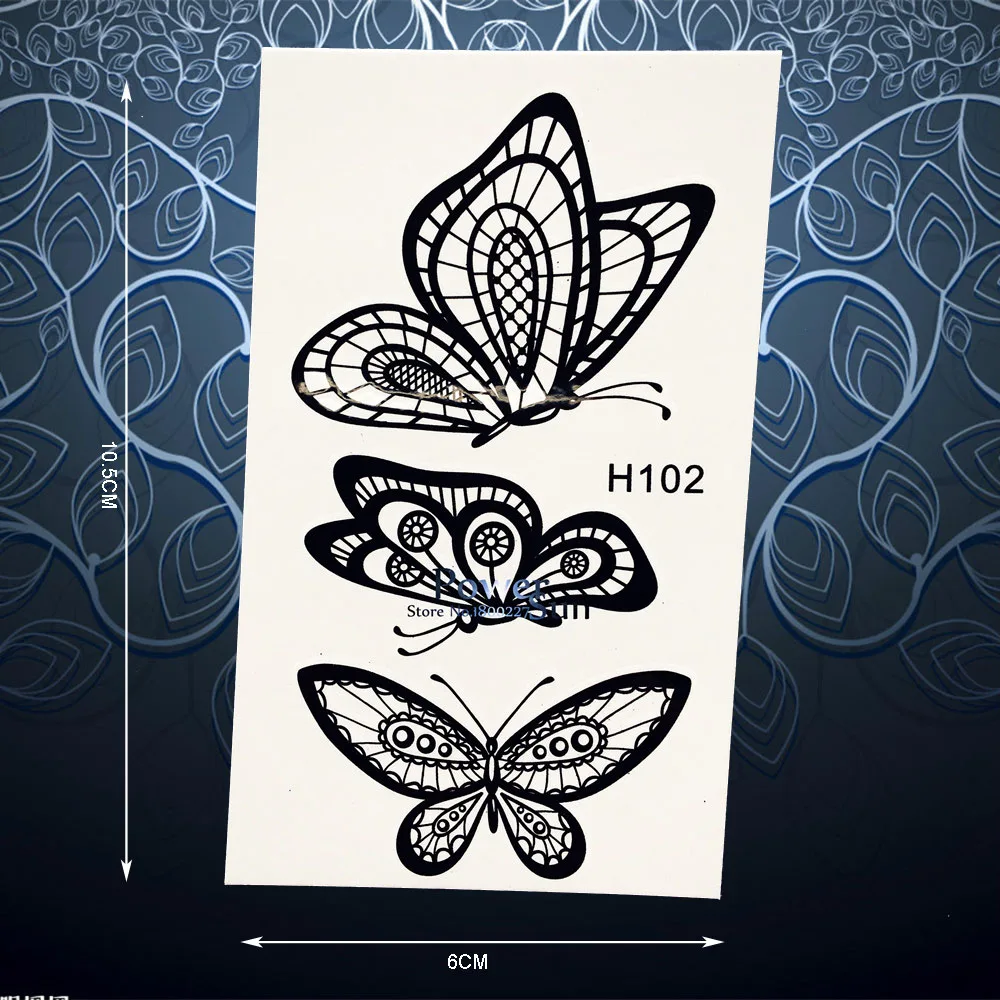 Черная кружевная бабочка временные татуировки наклейки для женщин рука плеча