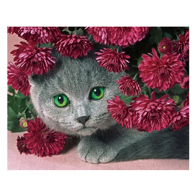 

5D DIY diamond painting Cute cat flower Diamond Embroidery Full Cross Stitch Rhinestone Mosaic Home Decor Handmade Gift