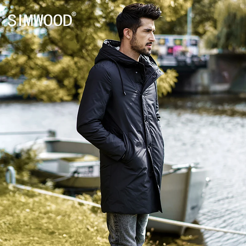 Мужское длинное пуховое пальто SIMWOOD зимний мужской тонкий жакет на 90% белом
