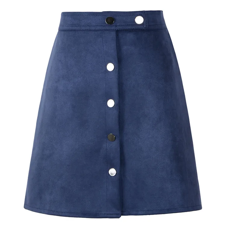Navy Blue Neophil, Зимняя женская замшевая мини-юбка в винтажном стиле с пуговицами, трапециевидная юбка с высокой талией, Черная Женская короткая юбка-пачка, Saia S1001 - Цвет: Navy Blue