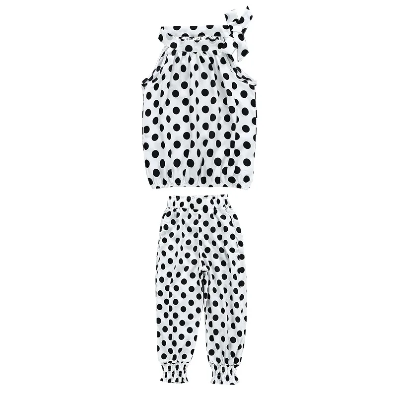 

New Kid Clothes Suit for Girls Summer Vest +pant 2pc Sets Two Kids Suit for Children and Adults with Point Chiffon 4-14 Ages