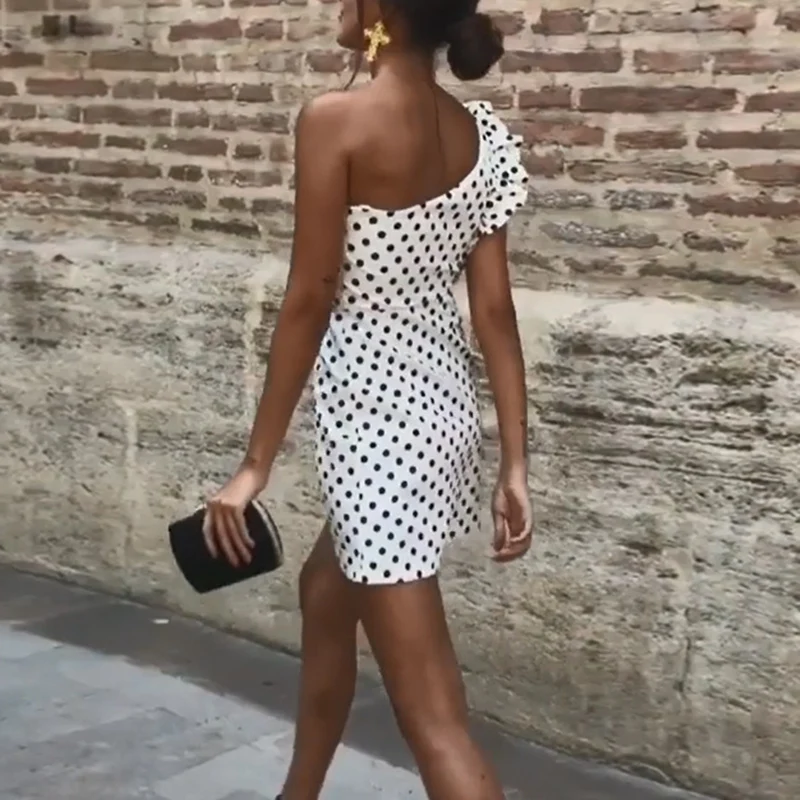 2019 летнее новое платье в горошек с принтом женское сексуальное тонкое одним