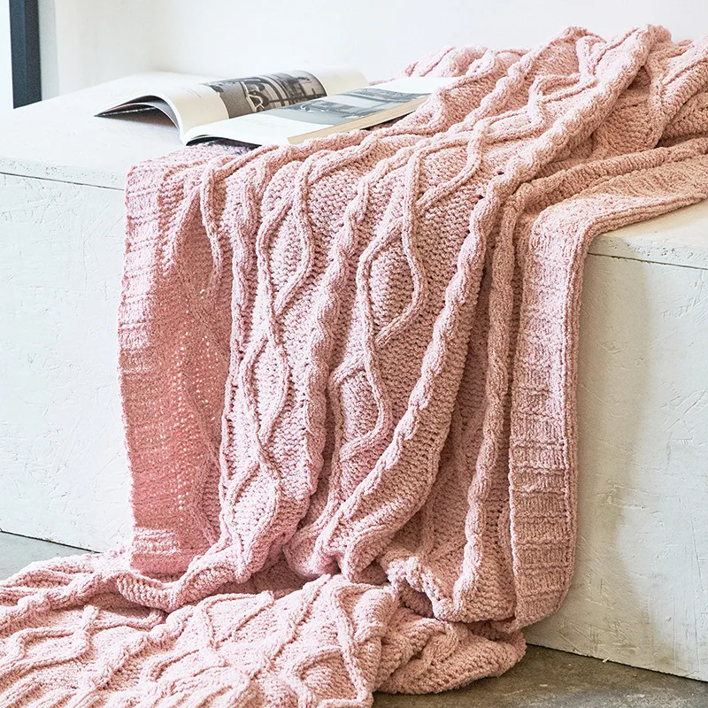 

Nordic Style Sleeping Knitted Blankets Sofa Decor Bedspread Beige/ Pink/ Yellow Student Dormitory Summer Throws Blanket 130*180