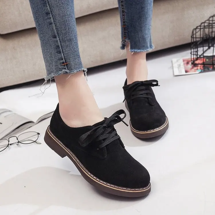 Aleafalling/Классические ботинки женские демисезонные из флока на шнуровке Женская