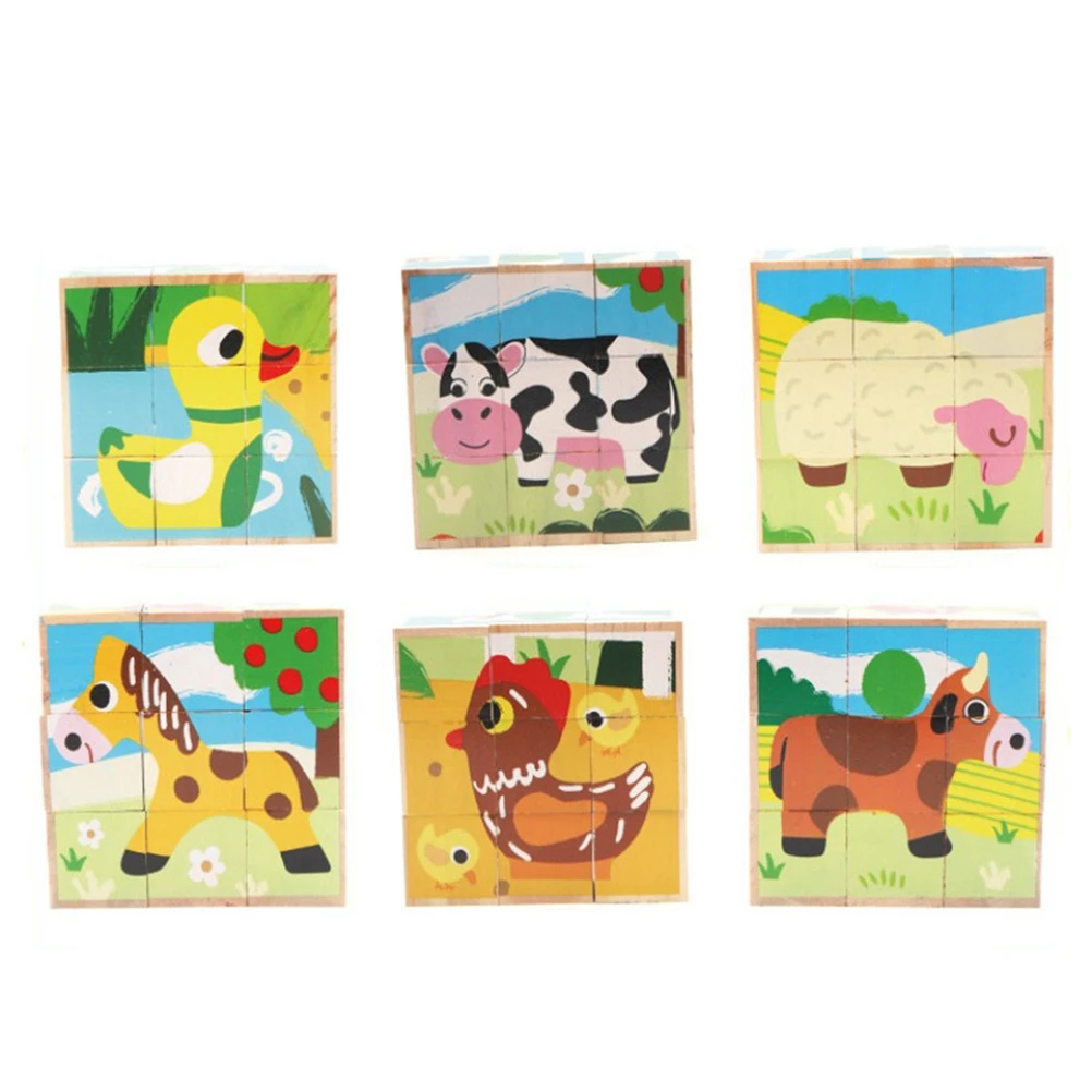 16Pcs Lovely Colorful 3D Childrens Puzzle Toy Wooden Jigsaw for Kids Babies Children(4*4)Random pattern | Игрушки и хобби