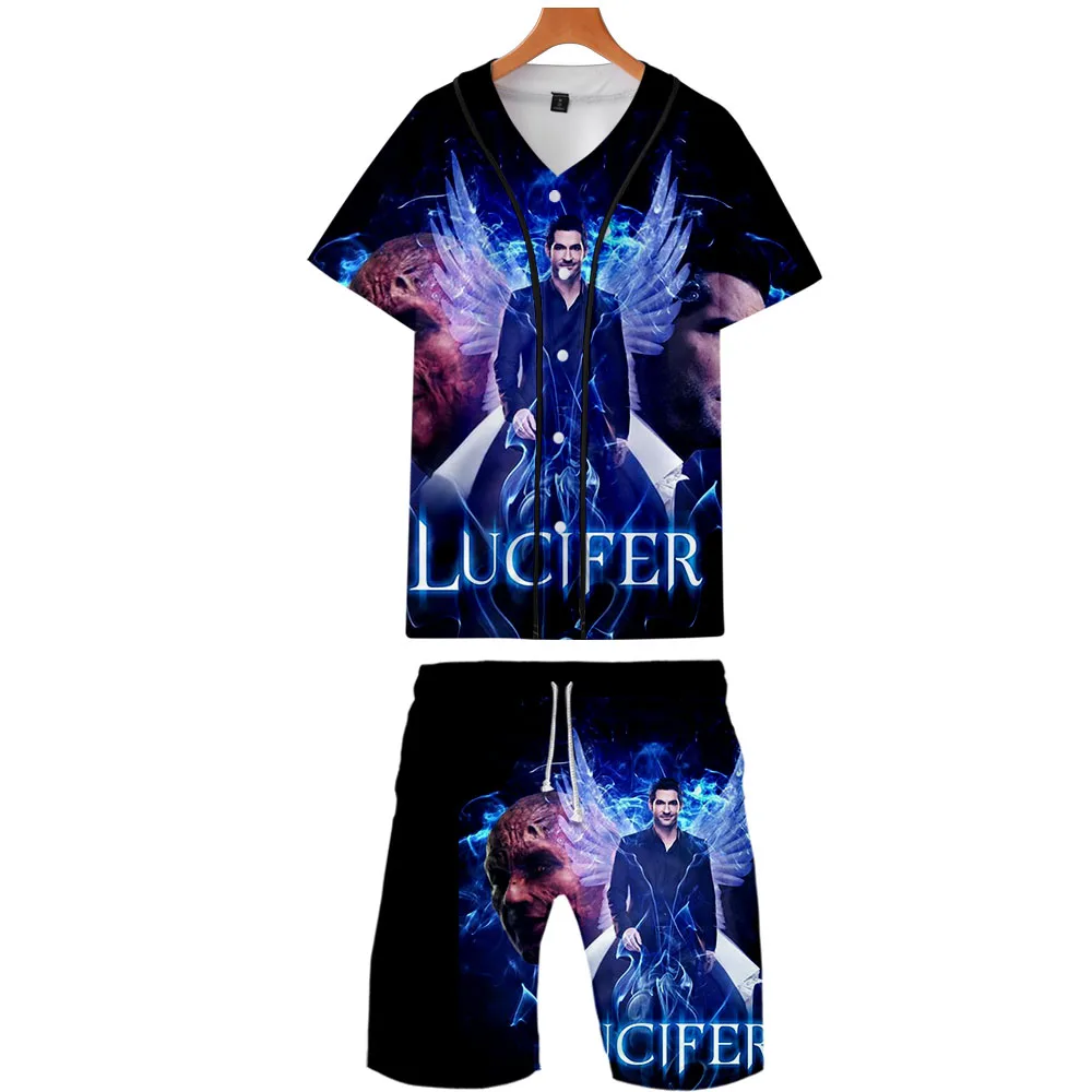 Lucifer летние новые мужские повседневные пляжные костюмы шорты с коротким рукавом свитер+ брюки Быстросохнущий Спортивный костюм мужские спортивные костюмы Спортивная одежда