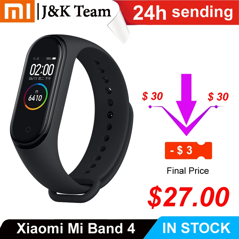 Xiaomi Mi Band 4 в наличии AMOLED стекло сенсорный экран трекер сна фитнес сообщение