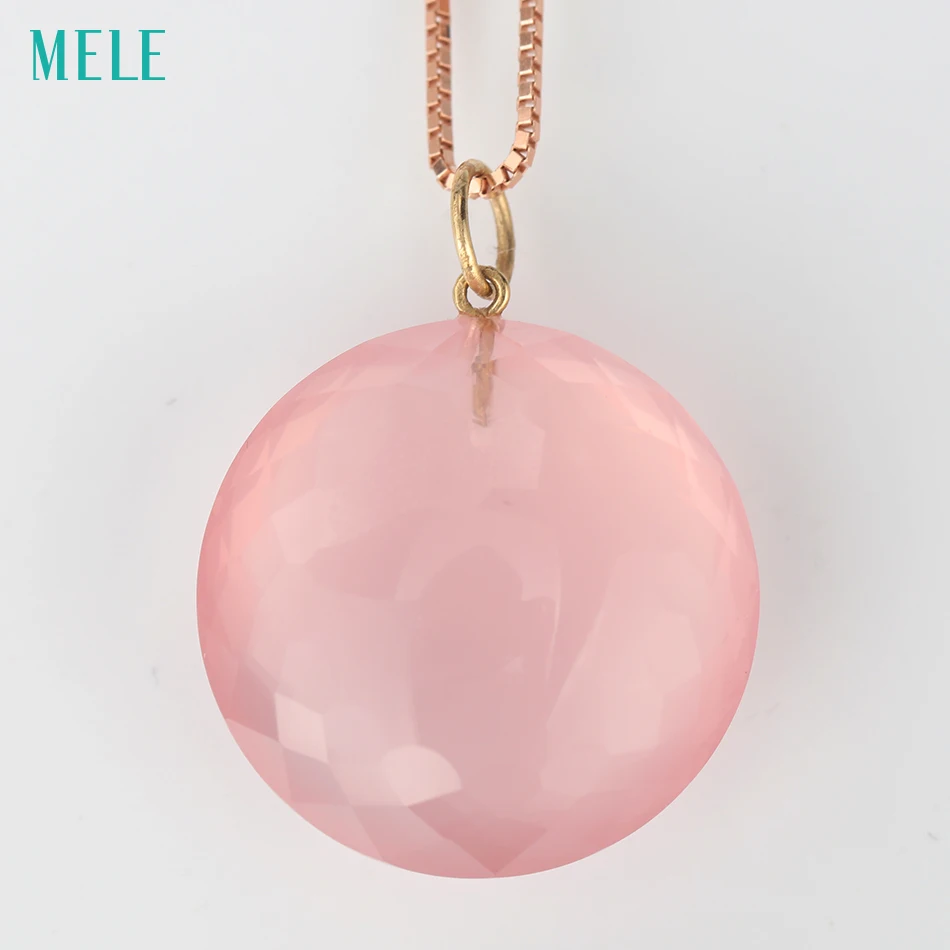 MELE натуральный розовый кварц настоящая Подвеска из 18-каратного желтого золота RD