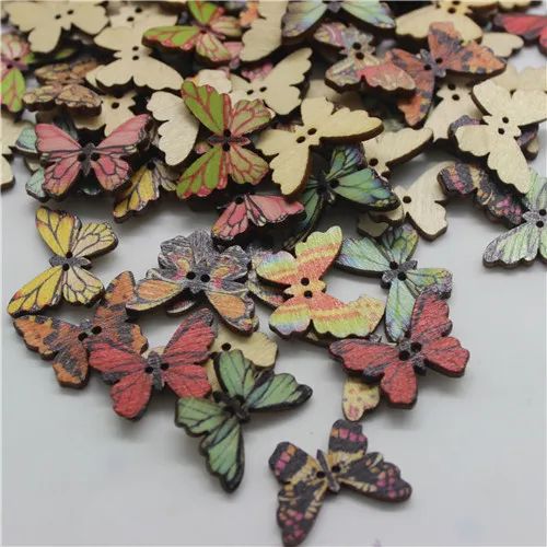 Retro butterfly 50 шт. смешанные милые Мультяшные животные деревянные пуговицы 2 отверстия Скрапбукинг ремесла DIY Швейные аксессуары украшения принадлежности - Цвет: Retro butterfly