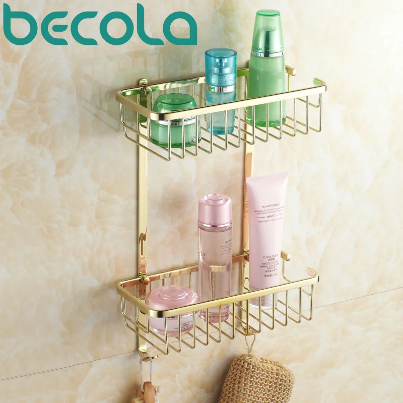 

Free Shipping BECOLA NEW Bathroom Accessories Basket Gold Plated Brass Bathroom Shelves BR-6702