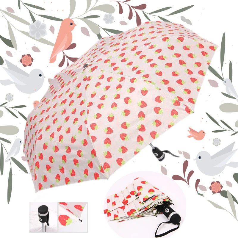 

Fashion Princess Strawberry Ms Women Sun Rain Umbrella Automatic Three Folding parasol
