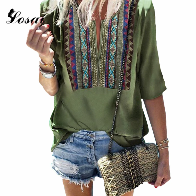 Женская пляжная туника Boho летняя с коротким рукавом и треугольным вырезом