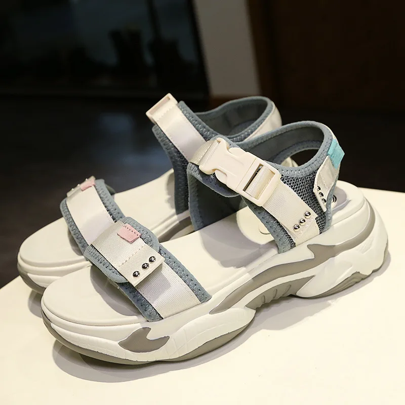 Sandalias mujer; коллекция года; белая обувь; женские сандалии на массивной платформе; zapatos de mujer; летние модные пляжные сандалии; женская обувь бежевого цвета