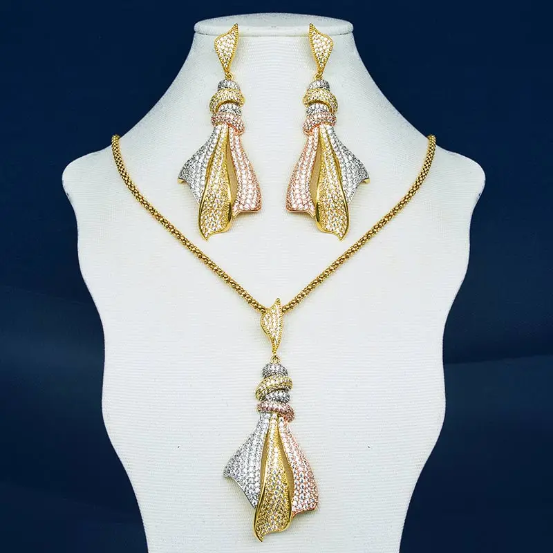 Новинка роскошный свадебный комплект из 3 тонов страз металлическое медное