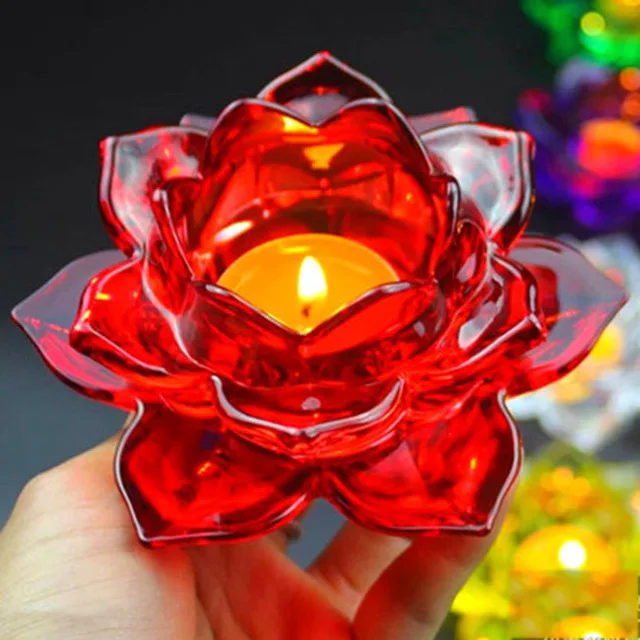 Red Красочные Хрустальные стеклянные лотоса подсвечник лампа Будды буддийский геометрический подсвечник форнасетти держит свечи канделы украшения - Цвет: Red