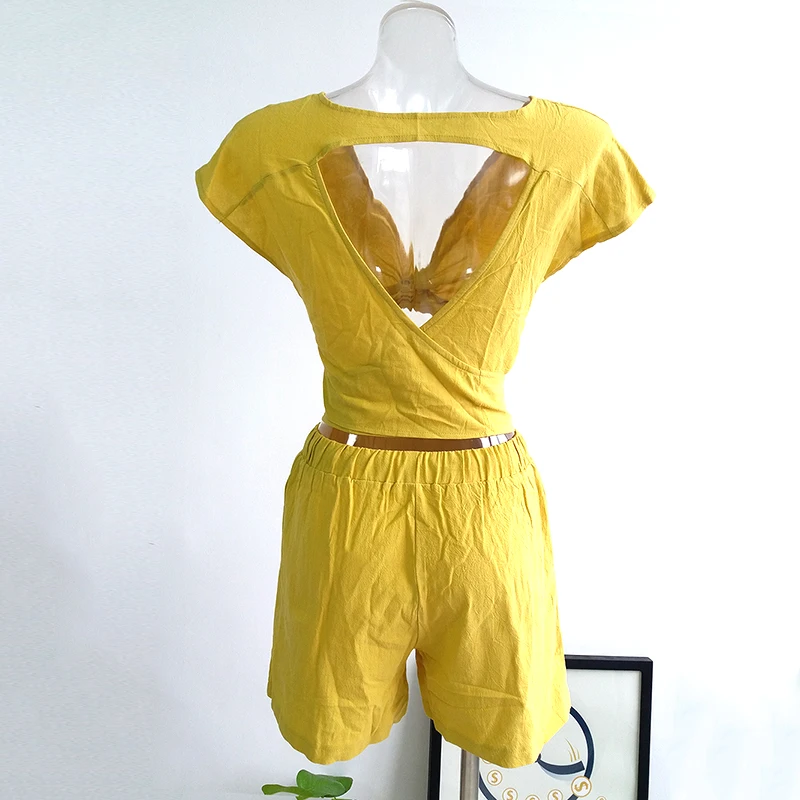 2019 летние женские короткие комплекты однотонный Повседневный клубный верх и