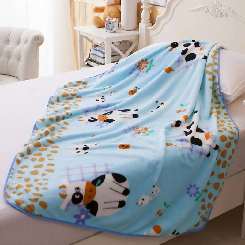

Single Layer Coral Fleece Baby Blankets Newborn Nap Bedding Quilt Cartoon Cow Pattern Kids Blanket 0-6 Years Sleep Cover