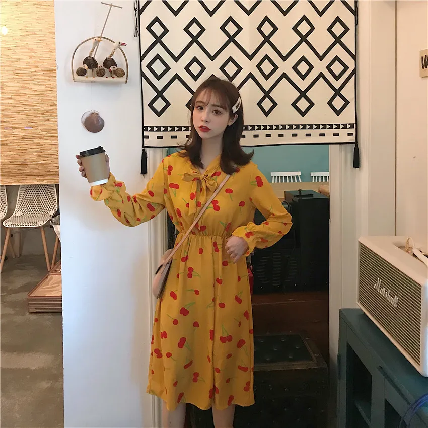Корейский стиль преппи Женская одежда Мода весна осень новое длинное платье