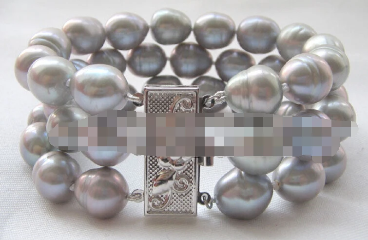 0749 3row натуральный серый барокко пресной воды жемчужный браслет|pearl bridal bracelet|pearl