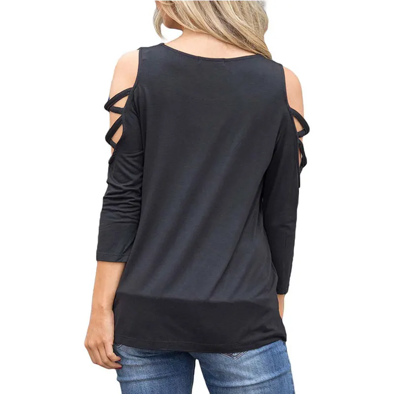 2018 осень Для женщин повязки футболки Топы Мода Хеллоу из с длинным рукавом