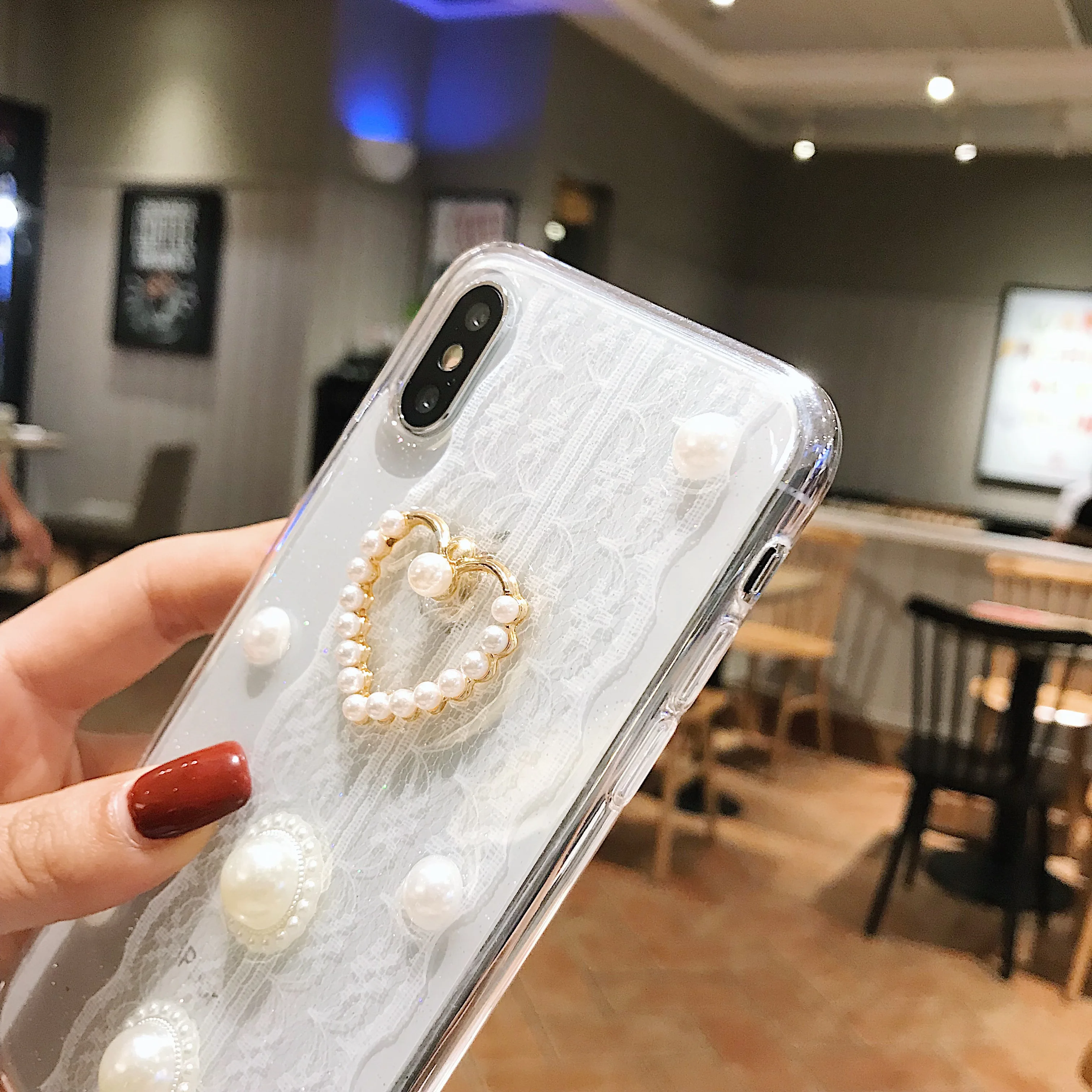 Блестящий чехол для телефона с кристаллами и жемчугом iphone X XS MAX XR 8 7 6 6s PLUS |