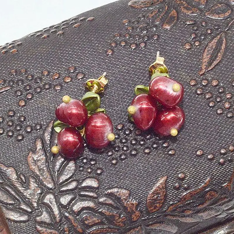 YHJ Natural Pearls earrings vintage Green that bake Paint Cranberry Women jewelry | Украшения и аксессуары