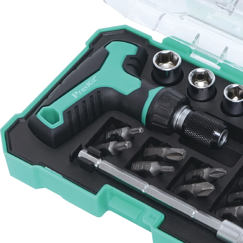 Мини отвертка с храповым механизмом Pro'sKit Φ 18 в 1 T 6 втулками регулируемый