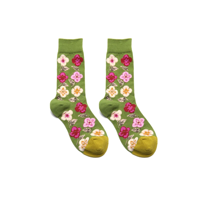 green2 PEONFLY/Женские Носки с рисунком собаки осьминога, цветов, растений, Kawaii, забавные повседневные женские хлопковые чулки, уличная одежда для катания на коньках, Harajuku - Цвет: green2