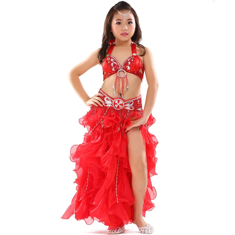 Костюм для танца живота с бисером девочек костюмы индийских танцев топ блестками
