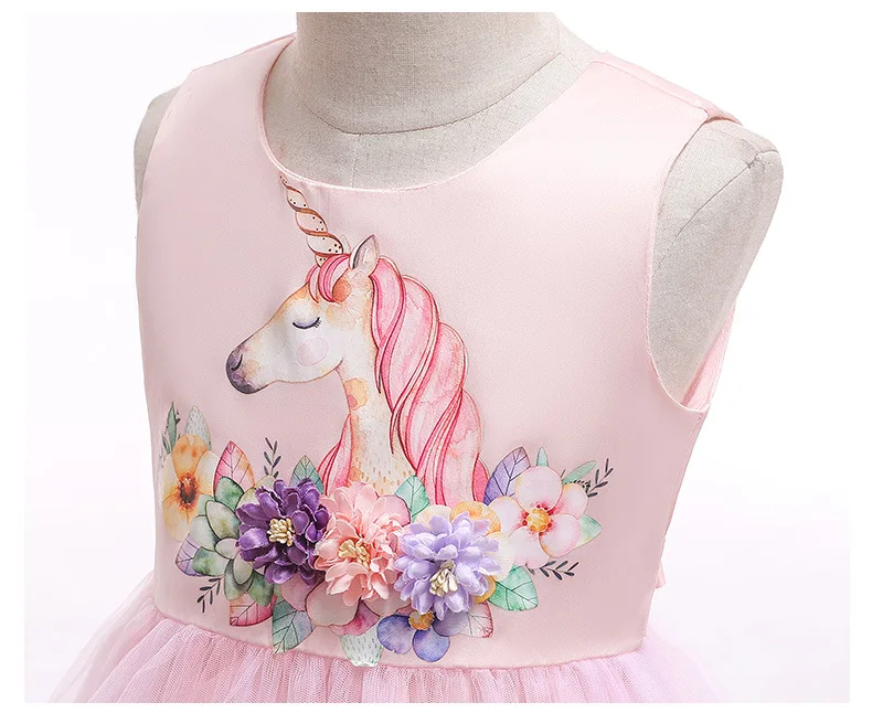 Kids Unicorn Dresses for Girls Children Satin Birthday Dress Clothes Princess Costume 2 3 4 5 6 7 8 9 10 Yrs Tutu | Детская одежда и