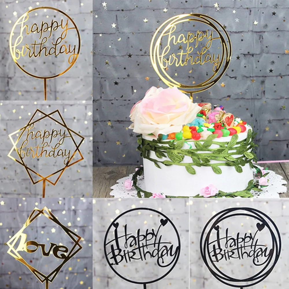 1 шт. акриловый топ для торта с надписью Happy Birthday блестящий золотой серебряный Топ